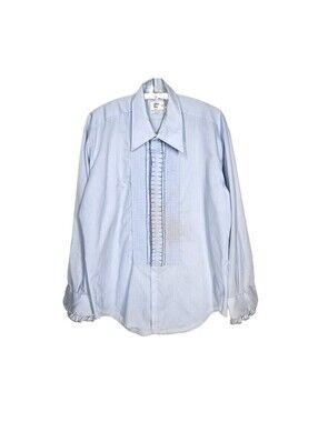 Vintage After Six Ruffle Tuxedo Shirt Mens XL Light Blue 70s Disco Prom Formal